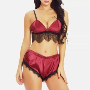 Plus Size Sleepwear Womens Sexy Lingerie Satin Pajamas Cami Shorts Set Nightwear